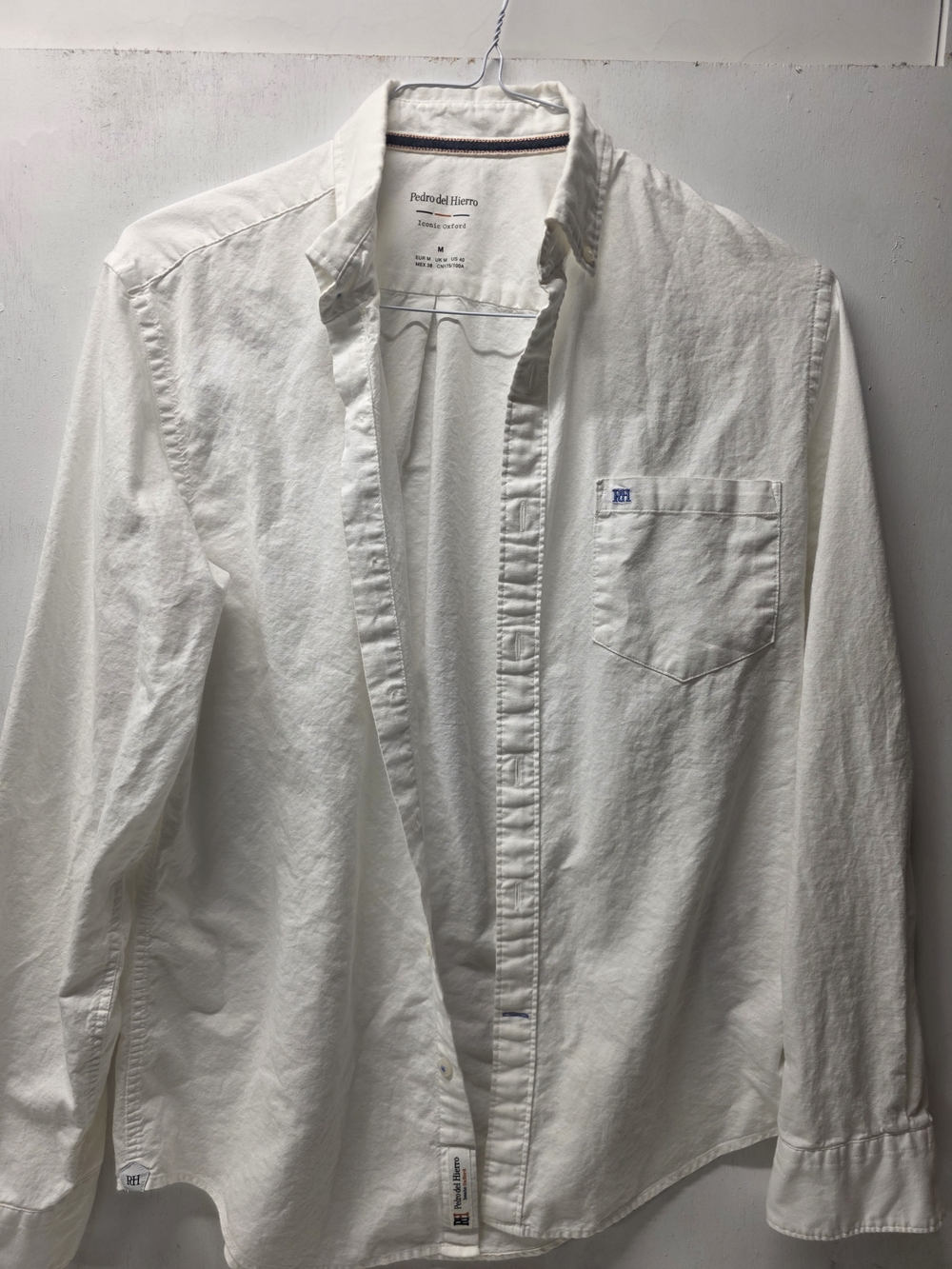 Pedro del Hierro Iconic Oxford White Button Front Shirt Men's Medium M Cotton